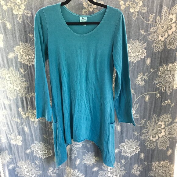 EC earth creations 100% organic cotton aqua t-shirt asymmetric tunic top size S - Picture 1 of 3